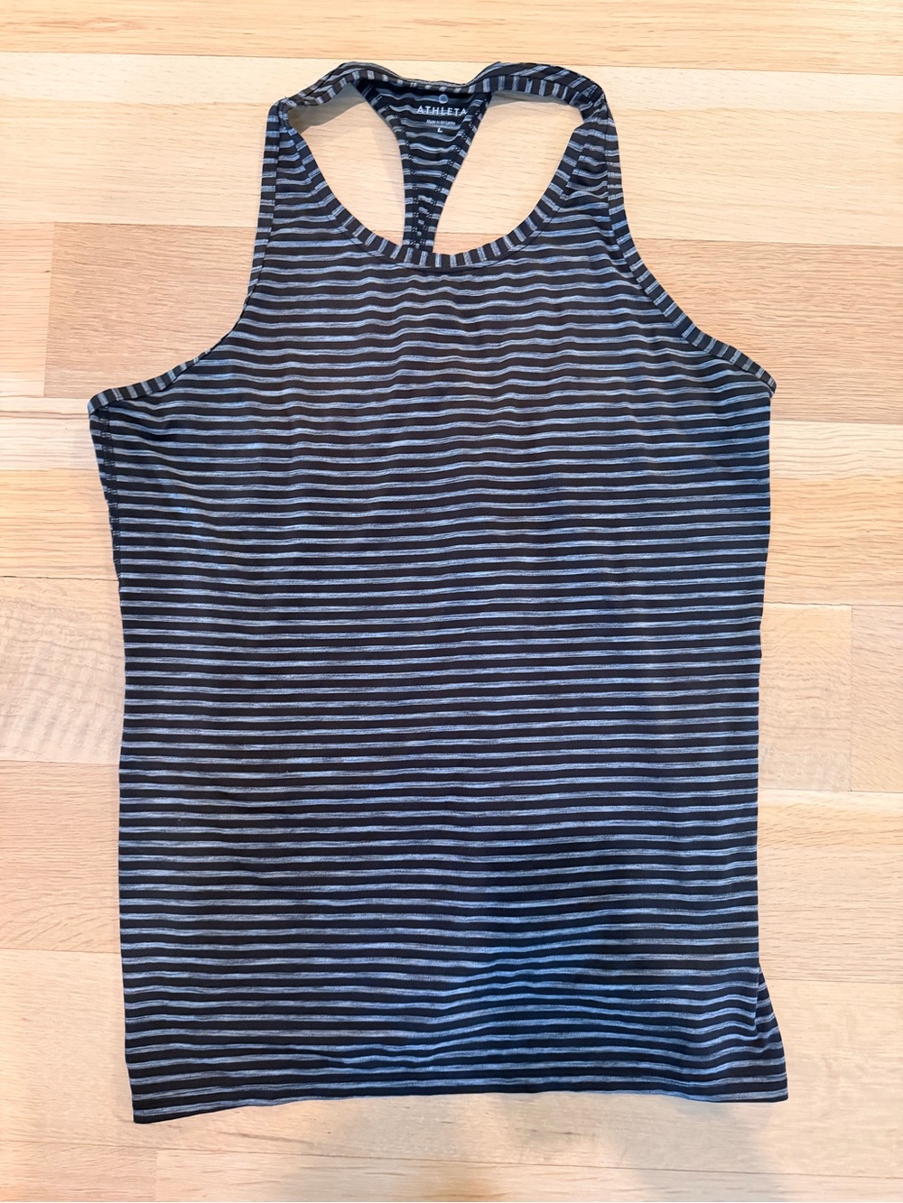 Athleta Black and Gray Striped Racerback Tank